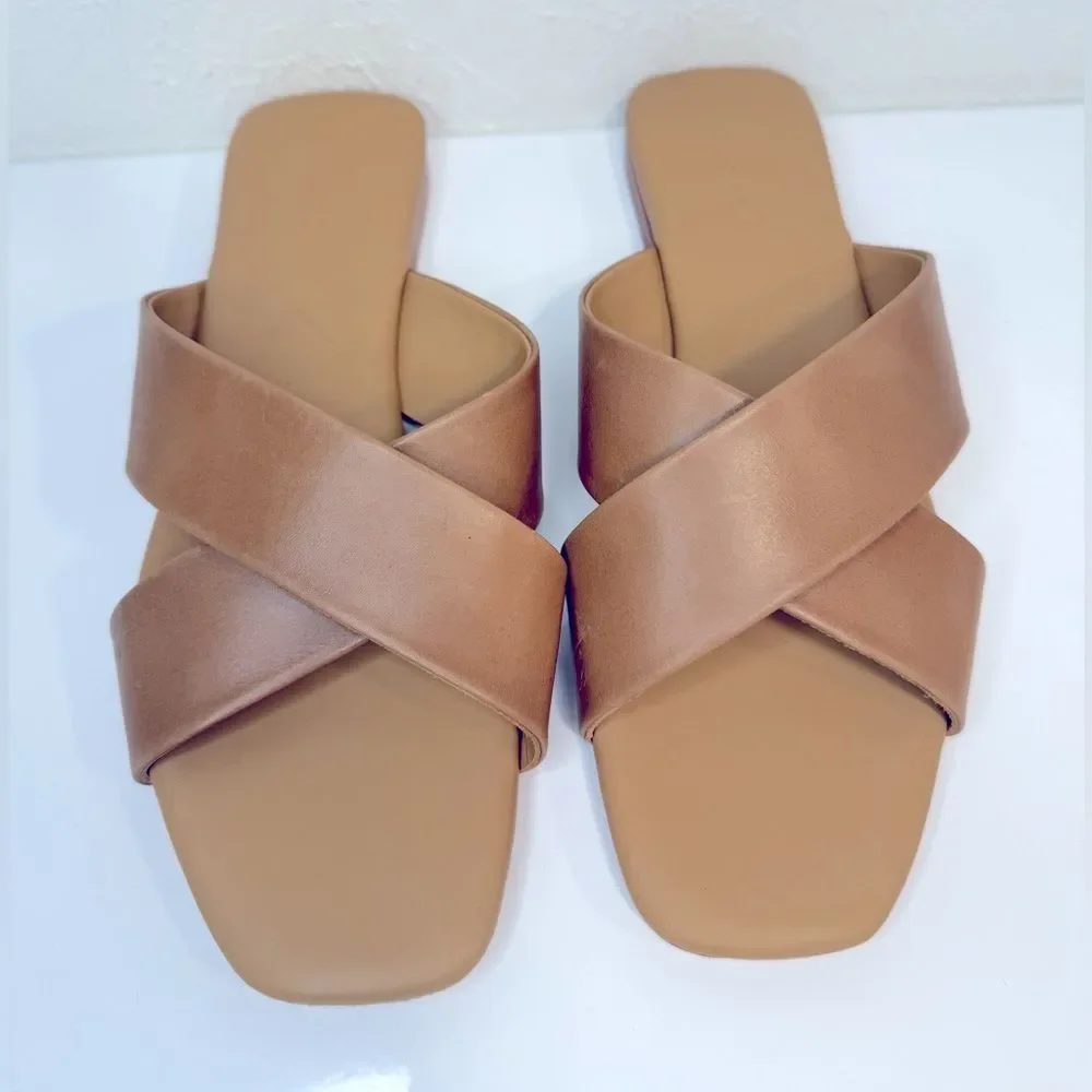 Nisolo Catalina Almond Leather Slide Sandals Size 10